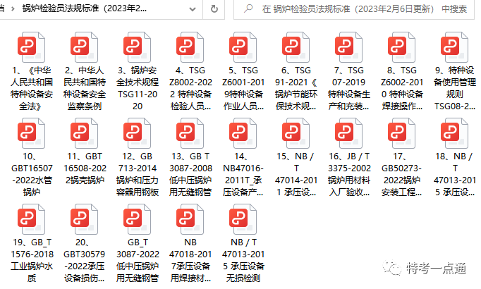 2023年锅炉检验员考试法规标准资料电子版（打包下载）