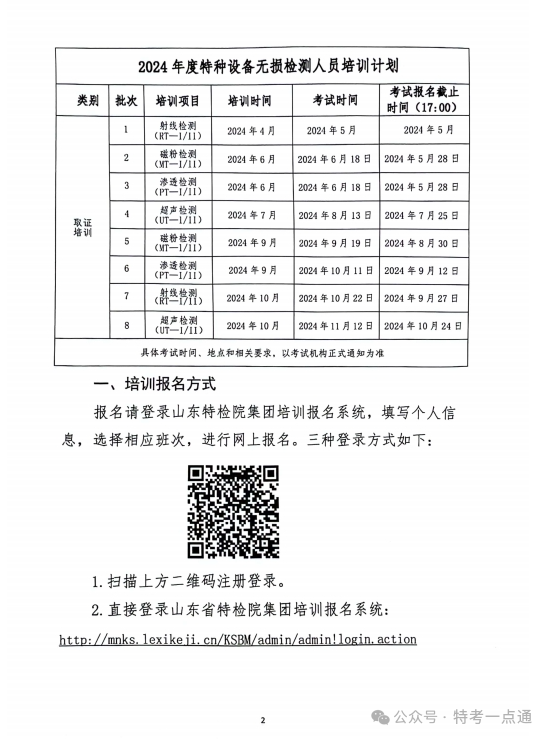 关于公布2024年特种设备检验检测人员培训计划的通知