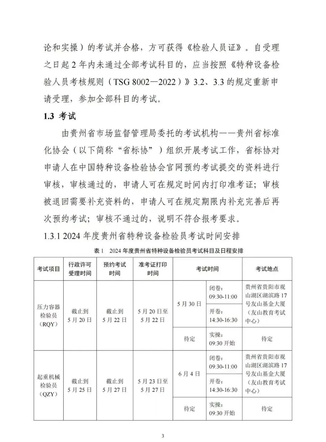 贵州：关于举办2024年度特种设备检验员资格考试的通知