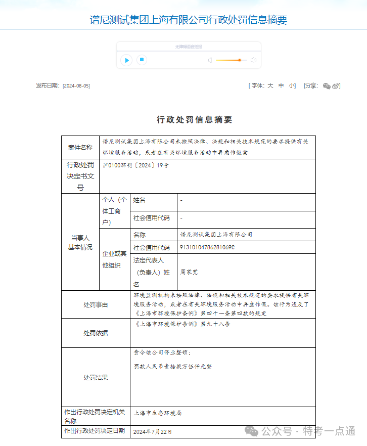 2家上市检测公司被责令停业整顿并处罚款！