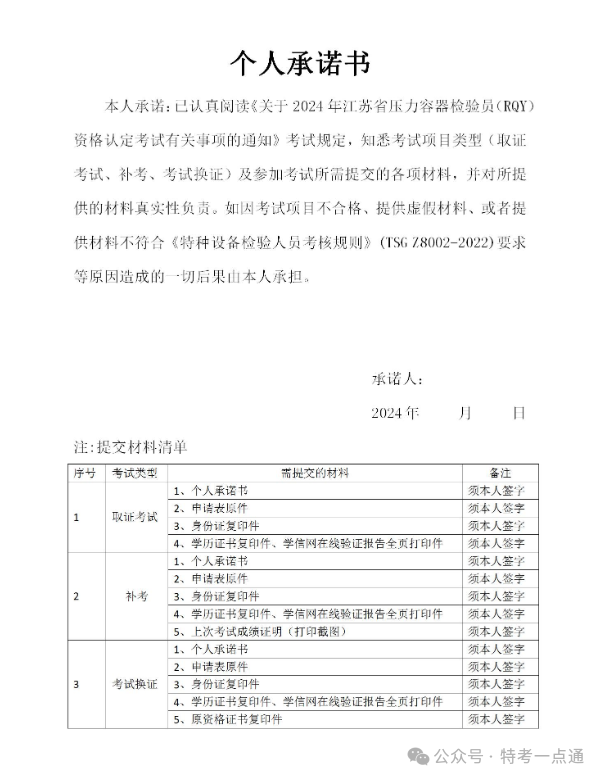 江苏：关于2024年压力容器检验员（RQY）资格认定考试有关事项的通知
